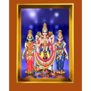 Lord Murugan,Valli And Deivanai Golden Photo Frame - 18x22 Inches | Elegant Wooden Frame For Home, Office & Temple Decoration | Spiritual Wall & Table Decor And Gift Item (F9898)