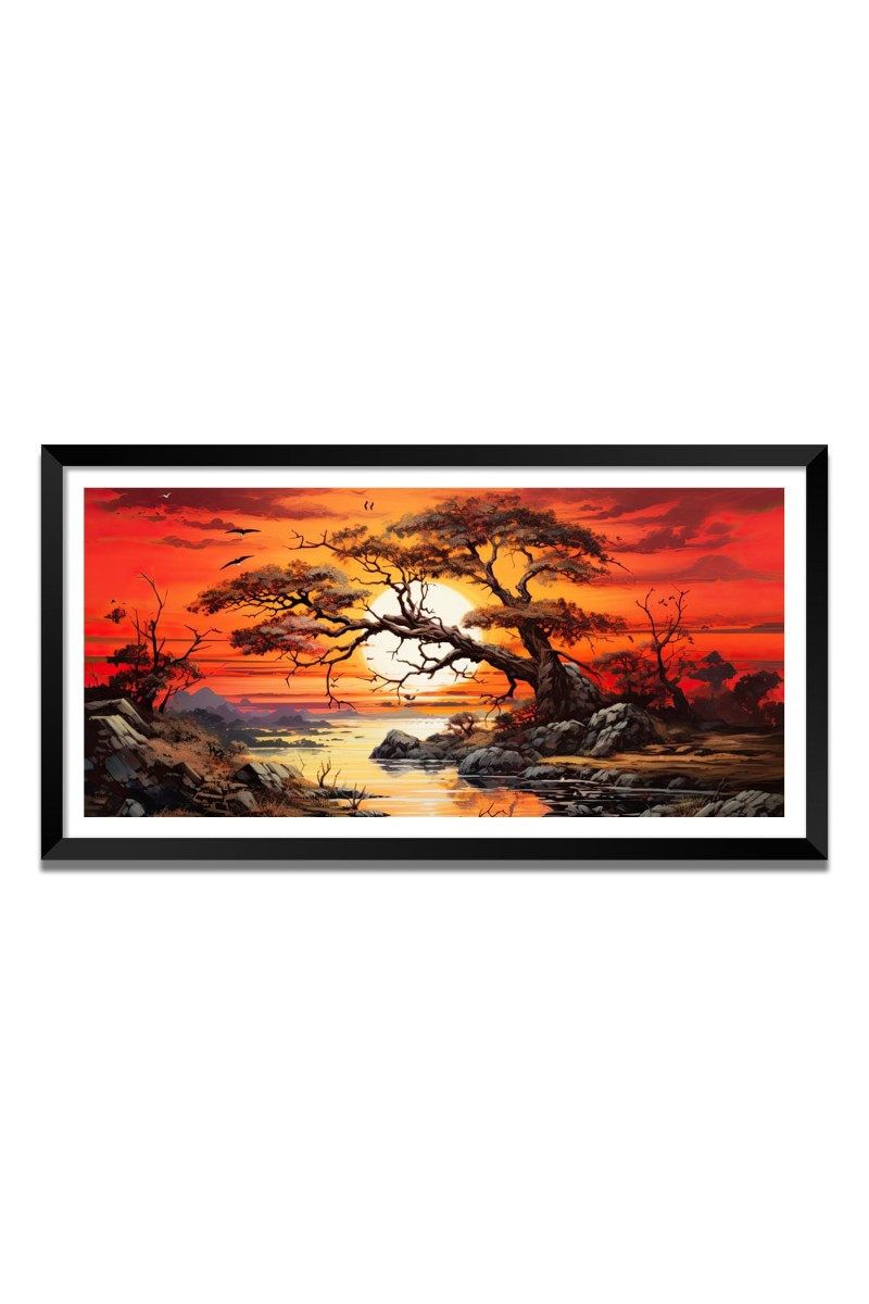 Nature Landscape Floating Frame Scenery Digital Print - (I5789) - 24x48 inch Modern Nature Wall Art for Living Room, Bedroom, Office, Hotels, Drawing Room