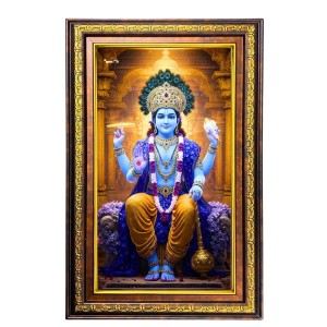 Lord Vishnu Digital Golden Balck Color Photo Frame | Hindu Religious Wall Decor | 12x18 Inches - Inspirational Wall Art For Office, Home Decor - Ideal Spiritual Gift (F16864)