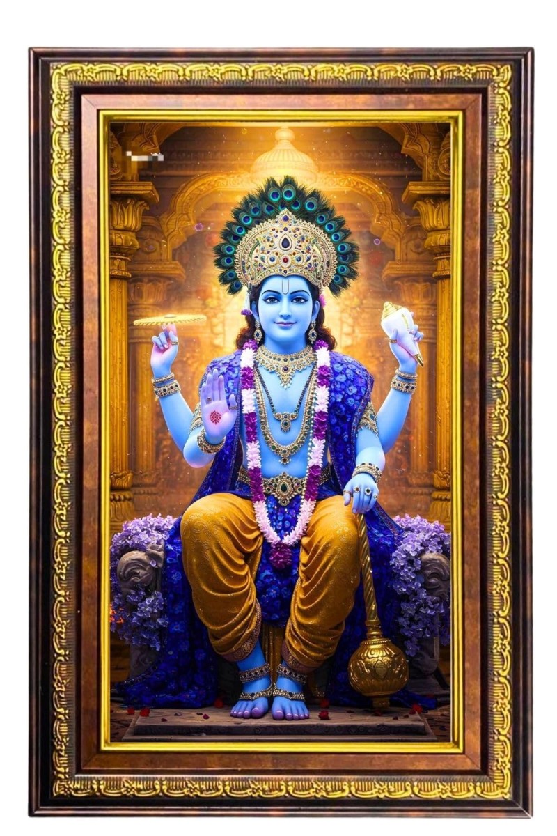 Lord Vishnu Digital Golden Balck Color Photo Frame | Hindu Religious Wall Decor | 12x18 Inches - Inspirational Wall Art For Office, Home Decor - Ideal Spiritual Gift (F16864)