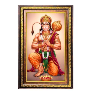 Lord Hanuman Digital Golden Balck Color Photo Frame | Hindu Religious Wall Decor | 14x20 Inches - Inspirational Wall Art For Office, Home Decor - Ideal Spiritual Gift (F16562)