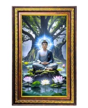 Serene Buddha Digital Golden Balck Color Photo Frame | Hindu Religious Wall Decor | 14x20 Inches - Inspirational Wall Art For Office, Home Decor - Ideal Spiritual Gift (F16656)