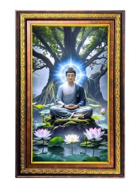 Serene Buddha Digital Golden Balck Color Photo Frame | Hindu Religious Wall Decor | 14x20 Inches - Inspirational Wall Art For Office, Home Decor - Ideal Spiritual Gift (F16656)