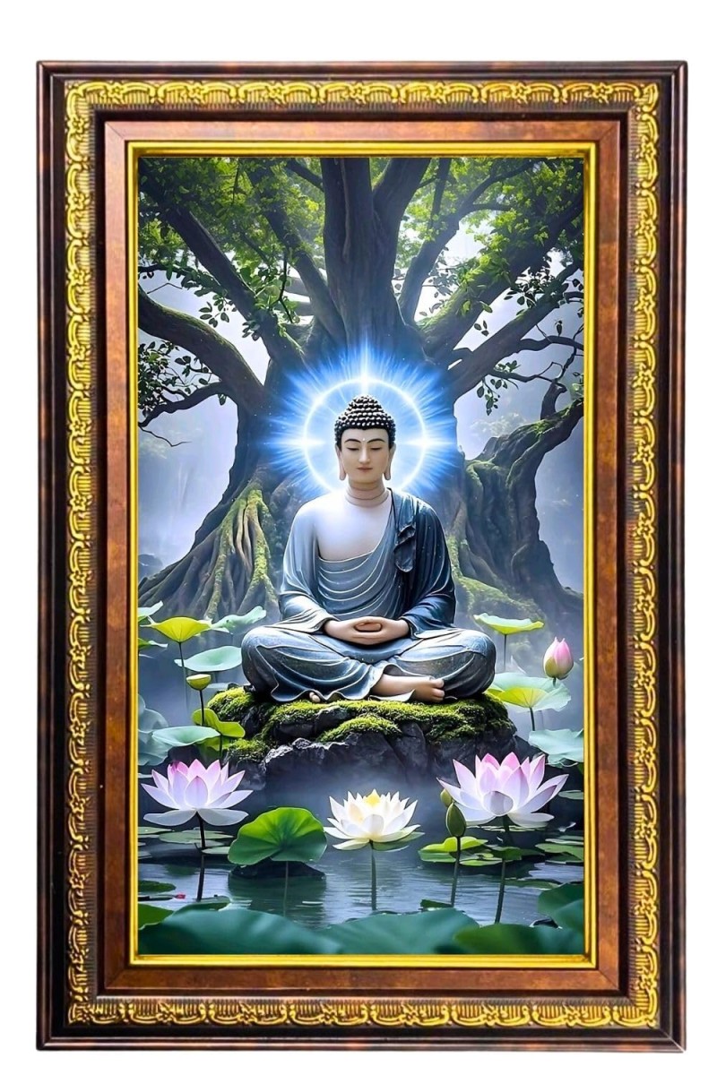 Serene Buddha Digital Golden Balck Color Photo Frame | Hindu Religious Wall Decor | 14x20 Inches - Inspirational Wall Art For Office, Home Decor - Ideal Spiritual Gift (F16656)