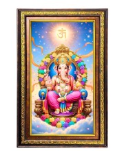 Lord Ganesha Digital Golden Balck Color Photo Frame | Hindu Religious Wall Decor | 18x24 Inches - Inspirational Wall Art For Office, Home Decor - Ideal Spiritual Gift (F16810)