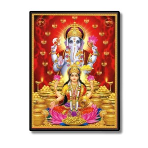 Lakshmi & Ganesh Laminated Photo - 5x7 Inches, Divine Blessings for Home & Office and Temple Decoration