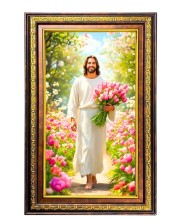 Lord Jesus Digital Golden Balck Color Photo Frame | Hindu Religious Wall Decor | 16x22 Inches - Inspirational Wall Art For Office, Home Decor - Ideal Spiritual Gift (F16738)