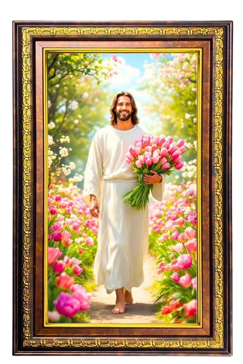 Lord Jesus Digital Golden Balck Color Photo Frame | Hindu Religious Wall Decor | 16x22 Inches - Inspirational Wall Art For Office, Home Decor - Ideal Spiritual Gift (F16738)