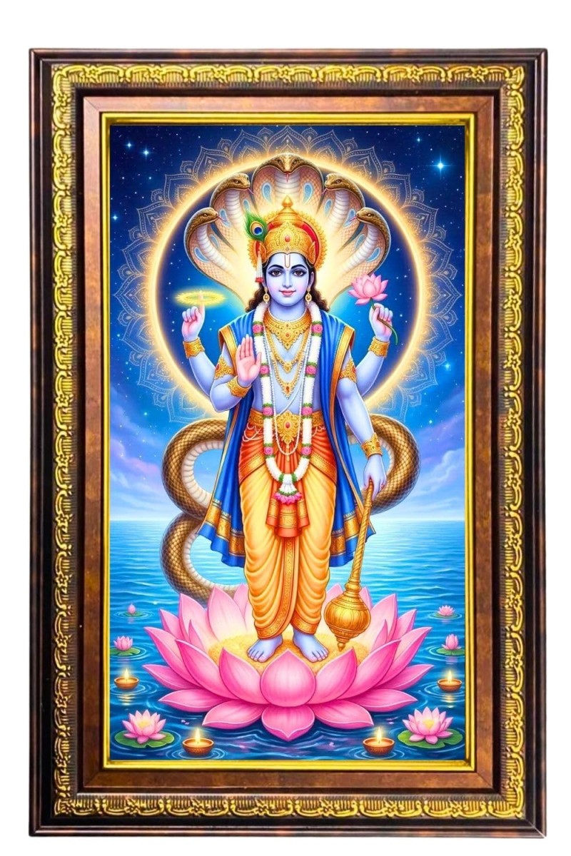 Lord Vishnu Digital Golden Balck Color Photo Frame | Hindu Religious Wall Decor | 14x20 Inches - Inspirational Wall Art For Office, Home Decor - Ideal Spiritual Gift (F16652)