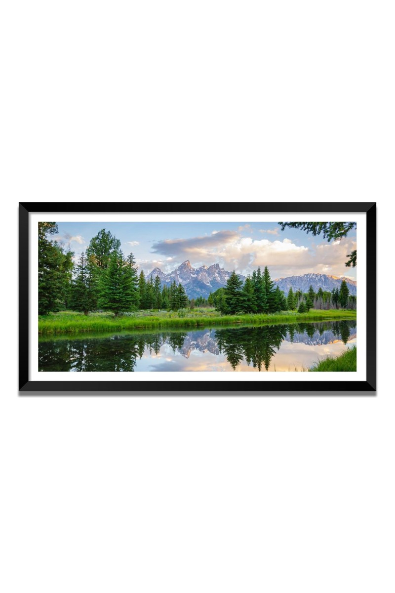 Nature Landscape Floating Frame Scenery Digital Print - (I5710) - 24x48 inch Modern Nature Wall Art for Living Room, Bedroom, Office, Hotels, Drawing Room