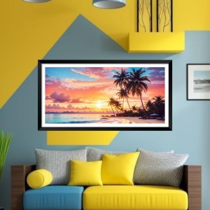 Nature Landscape Floating Frame Scenery Digital Print - (I5747) - 18x36 inch Modern Nature Wall Art for Living Room, Bedroom, Office, Hotels, Drawing Room