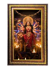Goddess Durga Digital Golden Balck Color Photo Frame | Hindu Religious Wall Decor | 10x16 Inches - Inspirational Wall Art For Office, Home Decor - Ideal Spiritual Gift (F16903)