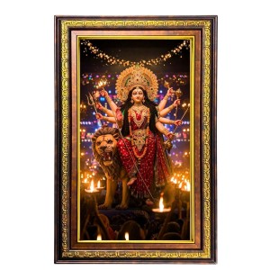 Goddess Durga Digital Golden Balck Color Photo Frame | Hindu Religious Wall Decor | 10x16 Inches - Inspirational Wall Art For Office, Home Decor - Ideal Spiritual Gift (F16903)