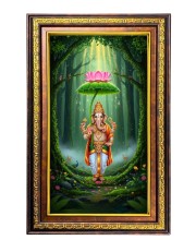 Lord Ganesha Digital Golden Balck Color Photo Frame | Hindu Religious Wall Decor | 18x24 Inches - Inspirational Wall Art For Office, Home Decor - Ideal Spiritual Gift (F16957)
