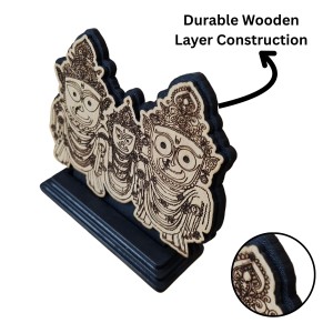 HiTechMart Wooden Jagannath Balabhadra Subhadra Idol on Stand – Handcrafted Decorative Statue for Car Dashboard, Home Mandir & Office Table – Spiritual Hindu Gift & Temple Decor
