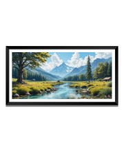 Nature Landscape Floating Frame Scenery Digital Print - (I5716) - 12x24 inch Modern Nature Wall Art for Living Room, Bedroom, Office, Hotels, Drawing Room