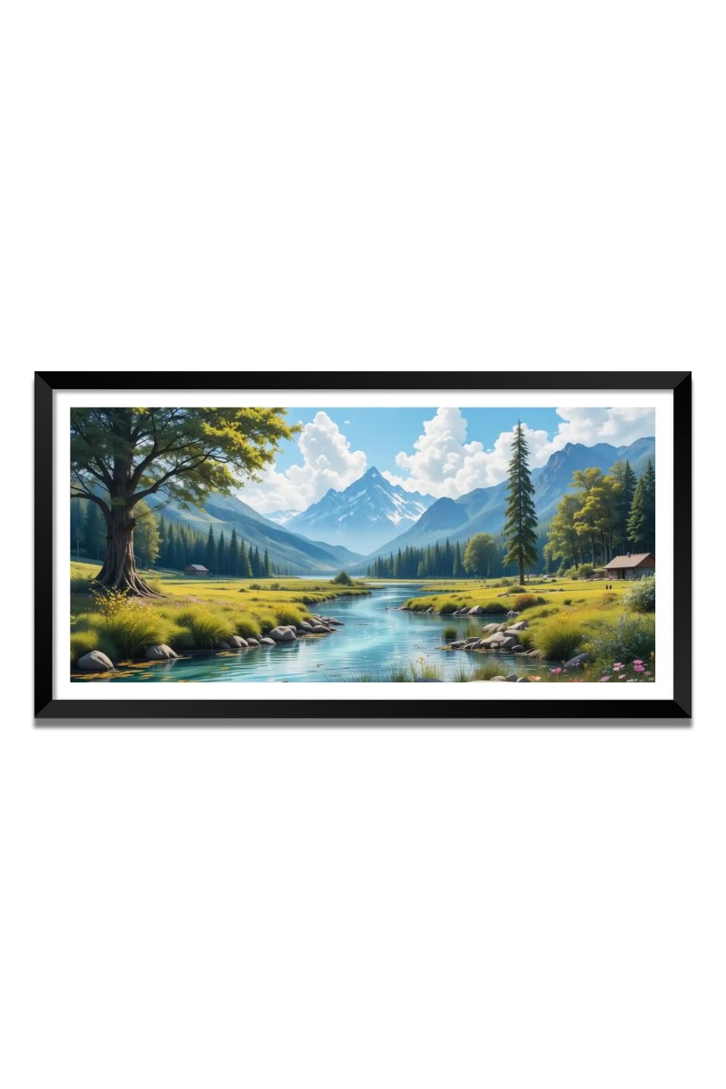 Nature Landscape Floating Frame Scenery Digital Print - (I5716) - 24x36 inch Modern Nature Wall Art for Living Room, Bedroom, Office, Hotels, Drawing Room