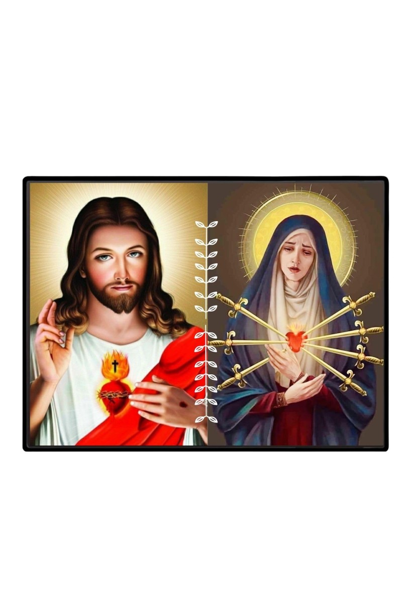Jesus And Immaculate Heart Of Mary Laminated Photo - 11x13 Inches, Divine Blessings For Home & Office And Temple Decoration (F16184)