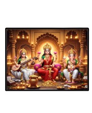 Lord Ganesha Maa Laxmi Sarswati Laminated Photo - 9x11 Inches, Divine Blessings For Home & Office And Temple Decoration (F16107)