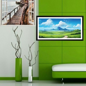 Nature Landscape Floating Frame Scenery Digital Print - (I5902) - 18x36 inch Modern Nature Wall Art for Living Room, Bedroom, Office, Hotels, Drawing Room