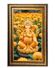 Lord Ganesha Digital Golden Balck Color Photo Frame | Hindu Religious Wall Decor | 16x22 Inches - Inspirational Wall Art For Office, Home Decor - Ideal Spiritual Gift (F16588)