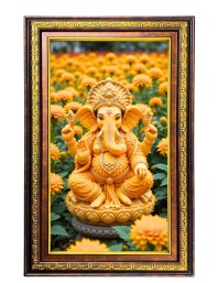 Lord Ganesha Digital Golden Balck Color Photo Frame | Hindu Religious Wall Decor | 14x20 Inches - Inspirational Wall Art For Office, Home Decor - Ideal Spiritual Gift (F16588)