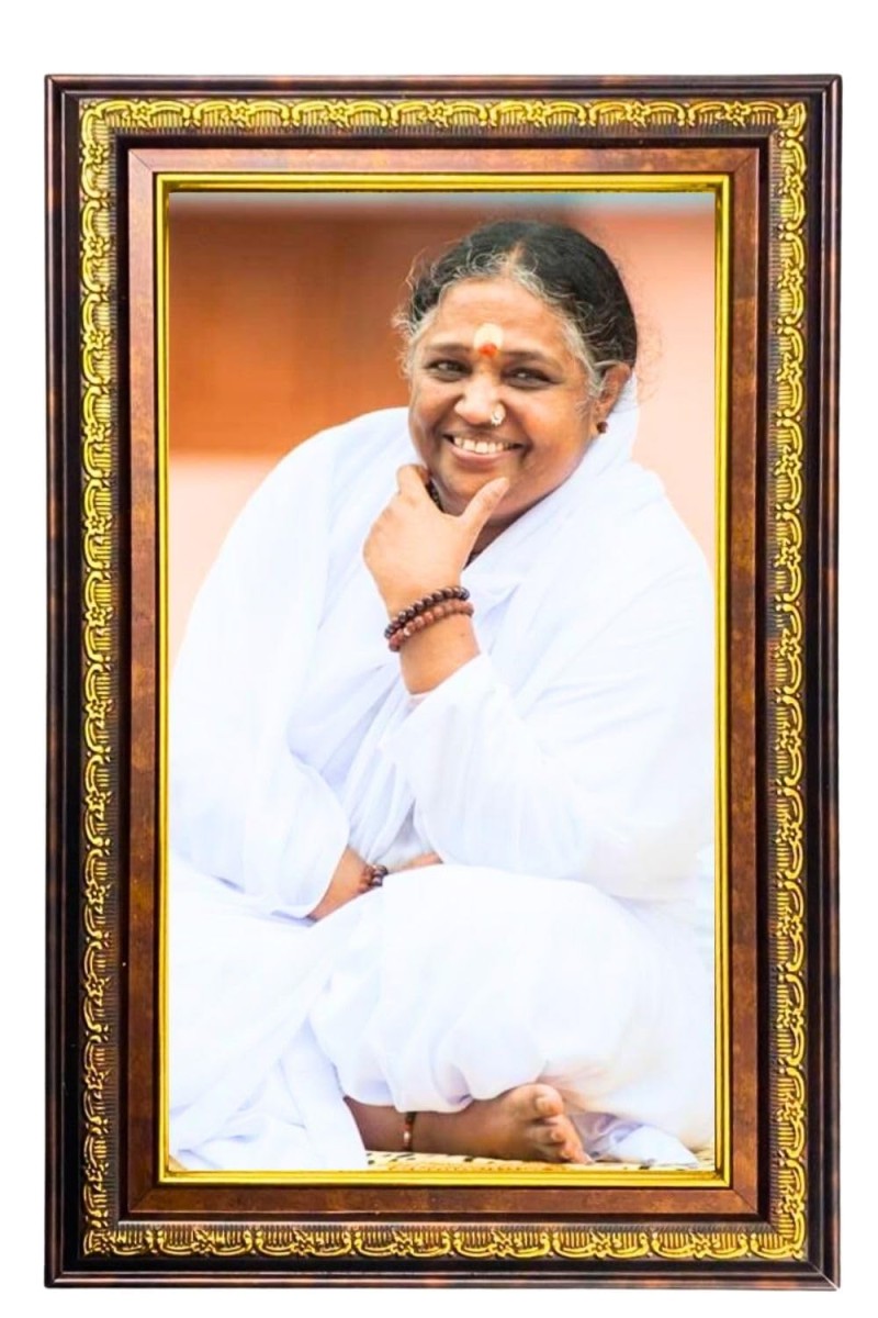 Sri Mata Amritanandamayi Devi Digital Golden Balck Color Photo Frame | Hindu Religious Wall Decor | 14x20 Inches - Inspirational Wall Art For Office, Home Decor - Ideal Spiritual Gift (F16633)