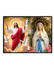 Jesus Christ-Our Lady Of Rosary Laminated Photo - 7x9 Inches, Divine Blessings For Home & Office And Temple Decoration (F16283)