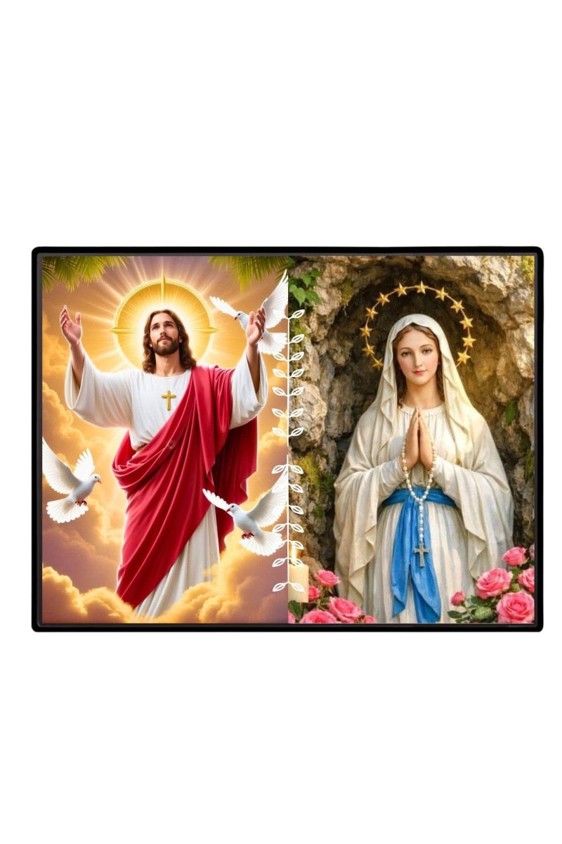 Jesus Christ-Our Lady Of Rosary Laminated Photo - 7x9 Inches, Divine Blessings For Home & Office And Temple Decoration (F16283)