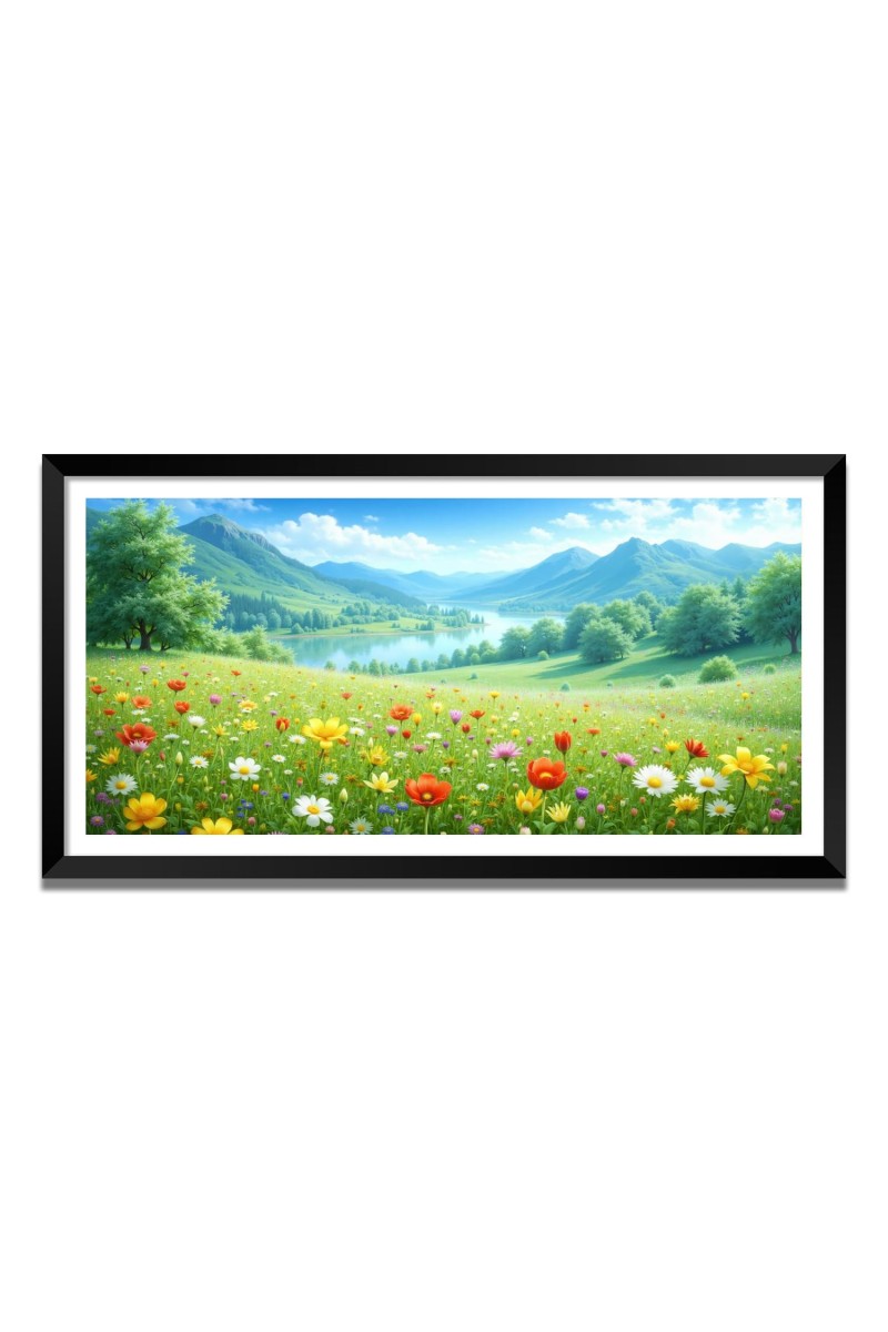 Nature Landscape Floating Frame Scenery Digital Print - (I5737) - 18x36 inch Modern Nature Wall Art for Living Room, Bedroom, Office, Hotels, Drawing Room