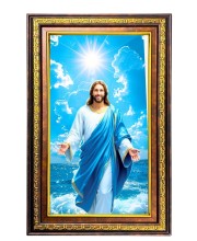 Lord Jesus Digital Golden Balck Color Photo Frame | Hindu Religious Wall Decor | 16x22 Inches - Inspirational Wall Art For Office, Home Decor - Ideal Spiritual Gift (F16731)