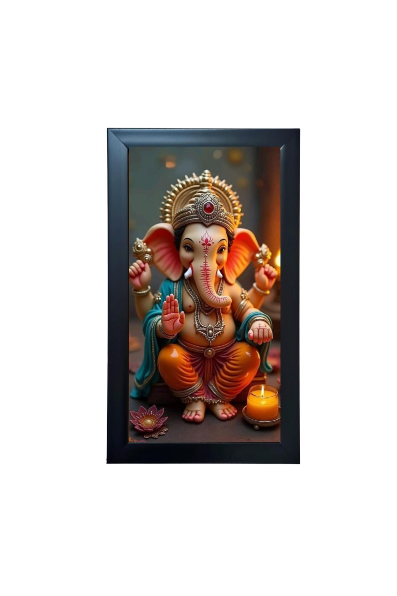 Lord Ganesh Murti Religious Art Photo Frame – Acrylic Wall Decor for Home, Office & Temple (39.5 x 24.3 cm)