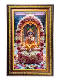 Lord Krishna Digital Golden Balck Color Photo Frame | Hindu Religious Wall Decor | 10x16 Inches - Inspirational Wall Art For Office, Home Decor - Ideal Spiritual Gift (F16927)