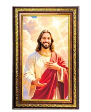 Lord Jesus Digital Golden Balck Color Photo Frame | Hindu Religious Wall Decor | 16x22 Inches - Inspirational Wall Art For Office, Home Decor - Ideal Spiritual Gift (F16729)