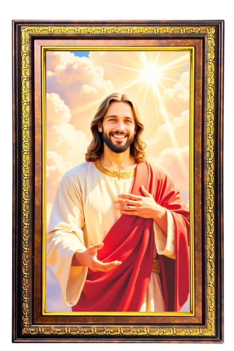 Lord Jesus Digital Golden Balck Color Photo Frame | Hindu Religious Wall Decor | 18x24 Inches - Inspirational Wall Art For Office, Home Decor - Ideal Spiritual Gift (F16729)