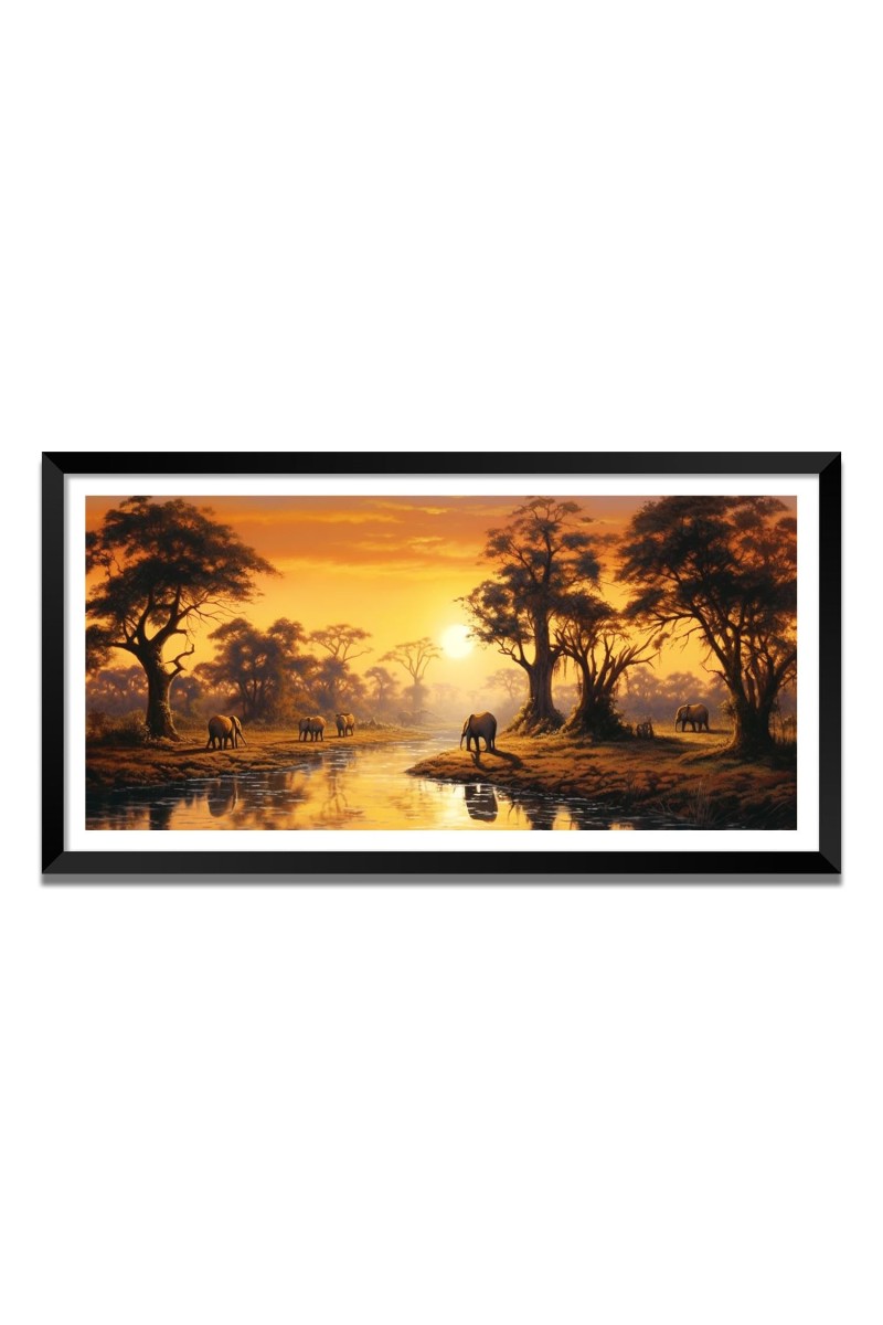 Nature Landscape Floating Frame Scenery Digital Print - (I5795) - 24x48 inch Modern Nature Wall Art for Living Room, Bedroom, Office, Hotels, Drawing Room