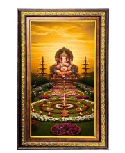Lord Ganesha Digital Golden Balck Color Photo Frame | Hindu Religious Wall Decor | 16x22 Inches - Inspirational Wall Art For Office, Home Decor - Ideal Spiritual Gift (F16585)