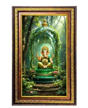 Lord Ganesha Digital Golden Balck Color Photo Frame | Hindu Religious Wall Decor | 18x24 Inches - Inspirational Wall Art For Office, Home Decor - Ideal Spiritual Gift (F16581)