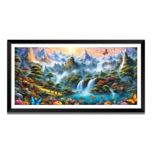 Nature Landscape Floating Frame Scenery Digital Print - (I5728) - 24x48 inch Modern Nature Wall Art for Living Room, Bedroom, Office, Hotels, Drawing Room