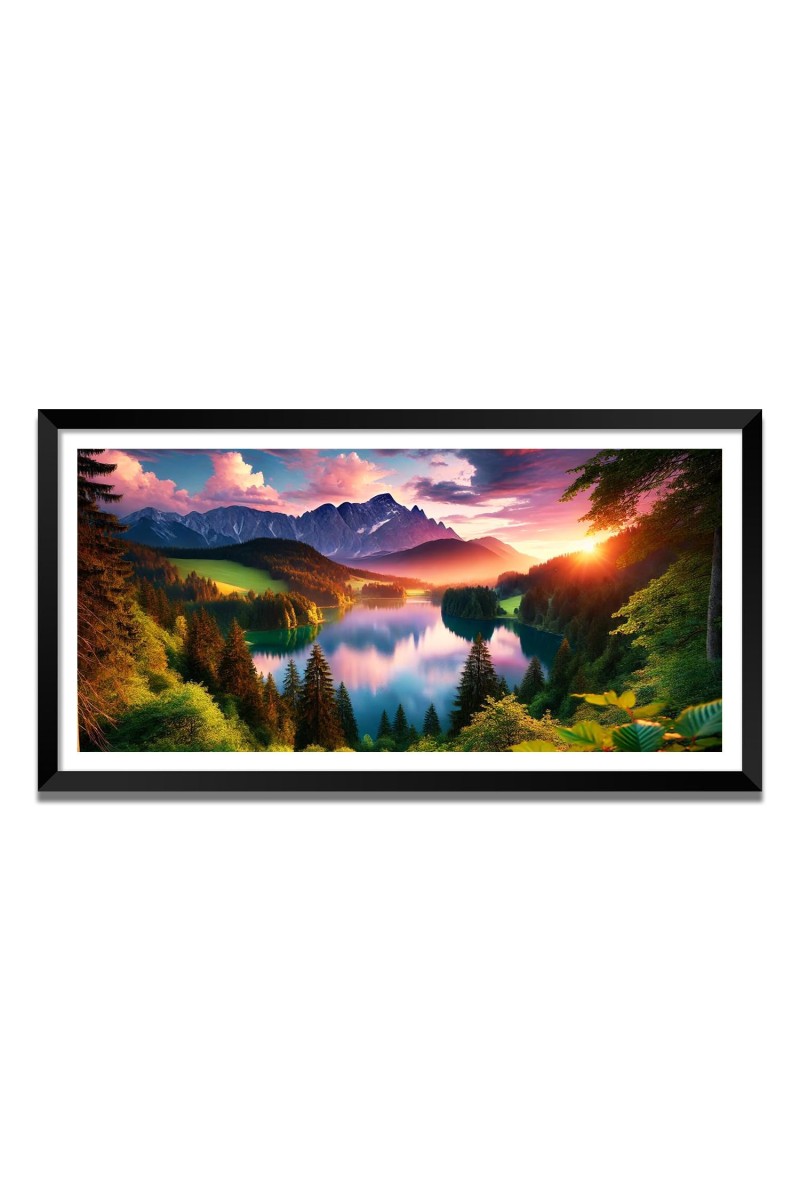 Nature Landscape Floating Frame Scenery Digital Print - (I5675) - 24x36 inch Modern Nature Wall Art for Living Room, Bedroom, Office, Hotels, Drawing Room