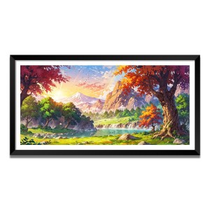 Nature Landscape Floating Frame Scenery Digital Print - (I5617) - 12x24 inch Modern Nature Wall Art for Living Room, Bedroom, Office, Hotels, Drawing Room