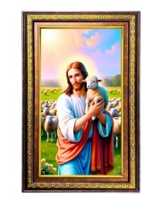 Lord Jesus Digital Golden Balck Color Photo Frame | Hindu Religious Wall Decor | 16x22 Inches - Inspirational Wall Art For Office, Home Decor - Ideal Spiritual Gift (F16735)