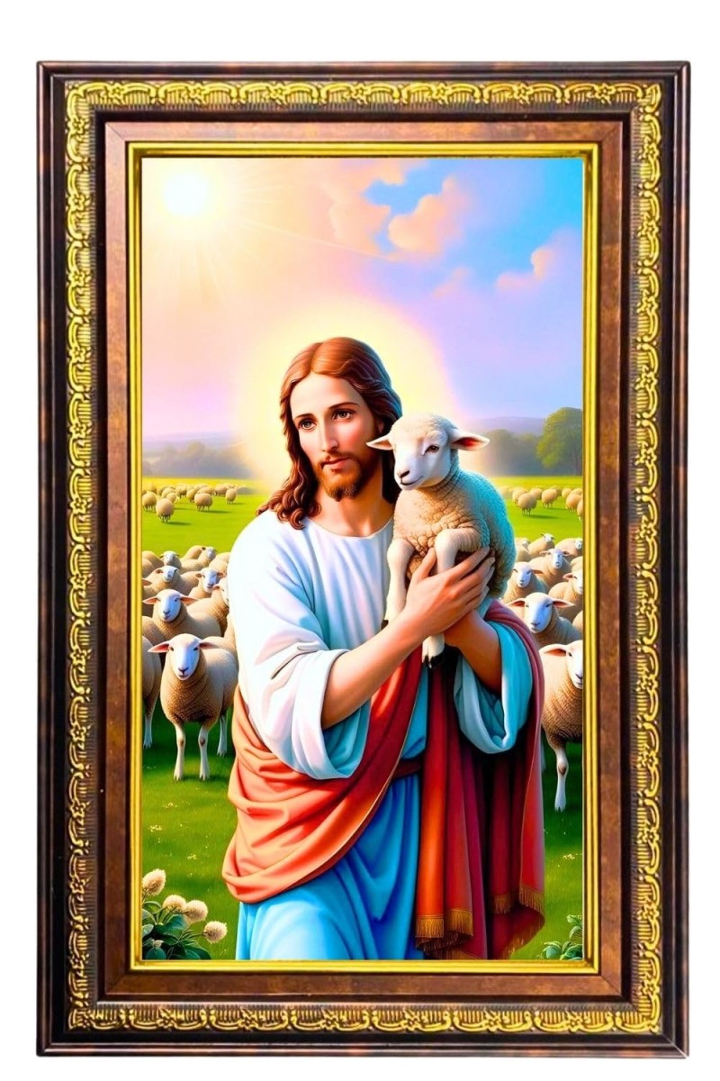 Lord Jesus Digital Golden Balck Color Photo Frame | Hindu Religious Wall Decor | 16x22 Inches - Inspirational Wall Art For Office, Home Decor - Ideal Spiritual Gift (F16735)