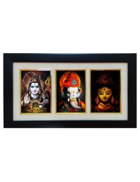 Hi tech Sales Shiv, Ganesh, Maa Durga photo frame || synthetic photo Frame with Glass || Three Gods in Single Frame (Multicolor) for wall, living room, gifts, pooja (Black)