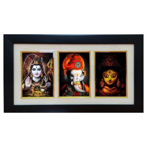 Hi tech Sales Shiv, Ganesh, Maa Durga photo frame || synthetic photo Frame with Glass || Three Gods in Single Frame (Multicolor) for wall, living room, gifts, pooja (Black) Hi tech Sales Shiv, Ganesh, Maa Durga photo frame || synthetic photo Frame with Glass || Three Gods in Single Frame (Multicolor) for wall, living room, gifts, pooja (Black)