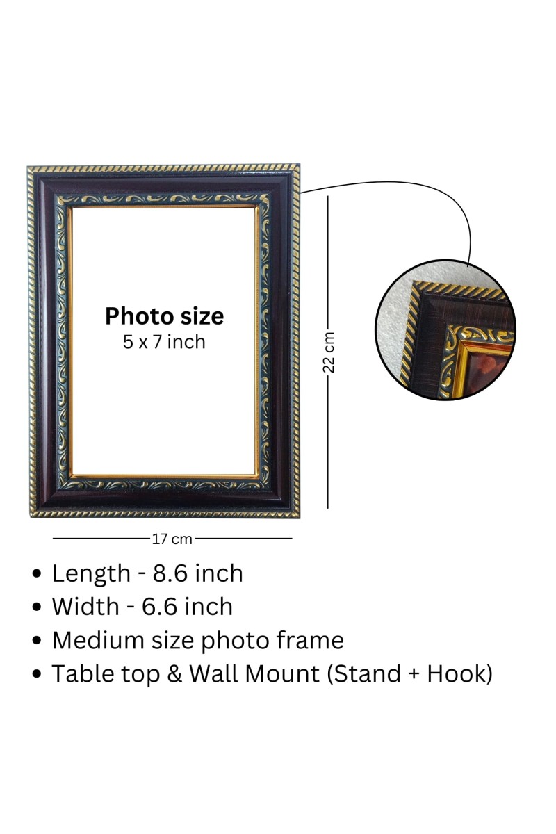 Hitech Sales Lord Vishnu Mata with Laxmi Photo Frame for Pooja Room, Temple and Home Decoration, Printed Photo with Floral Design Polystyrene Frame, 5 x 7 Inches - Brown, Ideal for Gifting (Pack of 1)