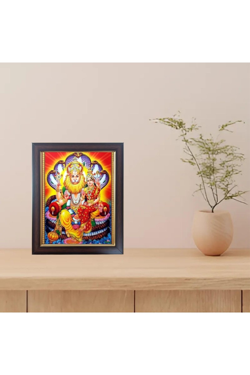 Hitech Sales Laxmi Narasimha Swamy Photo Frame for Pooja Room, Temple Decor, Home Decoration and Gift (Wall and Tabletop, Rectangular, Polystyrene Frame, Printed Photo, 24 x 29 cm, Black)