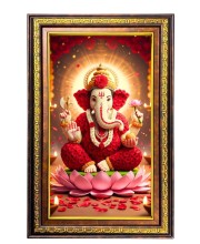 Lord Ganesha Digital Golden Balck Color Photo Frame | Hindu Religious Wall Decor | 16x22 Inches - Inspirational Wall Art For Office, Home Decor - Ideal Spiritual Gift (F16587)