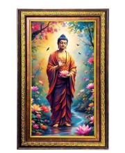 Serene Buddha Digital Golden Balck Color Photo Frame | Hindu Religious Wall Decor | 14x20 Inches - Inspirational Wall Art For Office, Home Decor - Ideal Spiritual Gift (F16482)