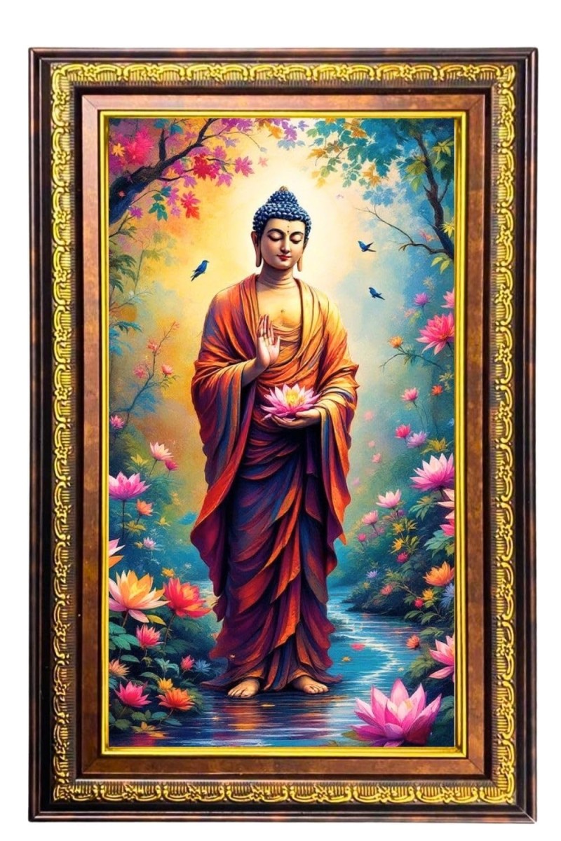 Serene Buddha Digital Golden Balck Color Photo Frame | Hindu Religious Wall Decor | 14x20 Inches - Inspirational Wall Art For Office, Home Decor - Ideal Spiritual Gift (F16482)